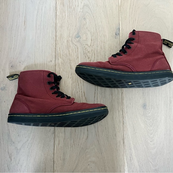 Dr Martens Shoreditch Red Maroon Canvas LaceUp High Top Boots Sneakers US 7 EU38 - Picture 2 of 7